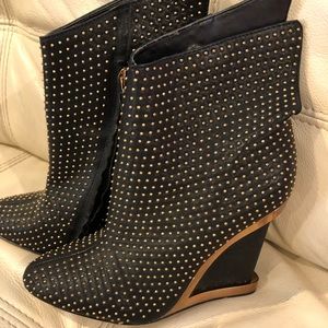 BCBG Black wedge boot with gold studs & hardware!